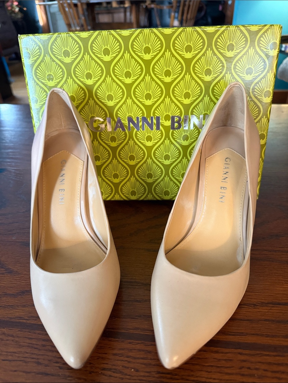 Gianni Bini Beige Pointed-Toe Leather Pumps